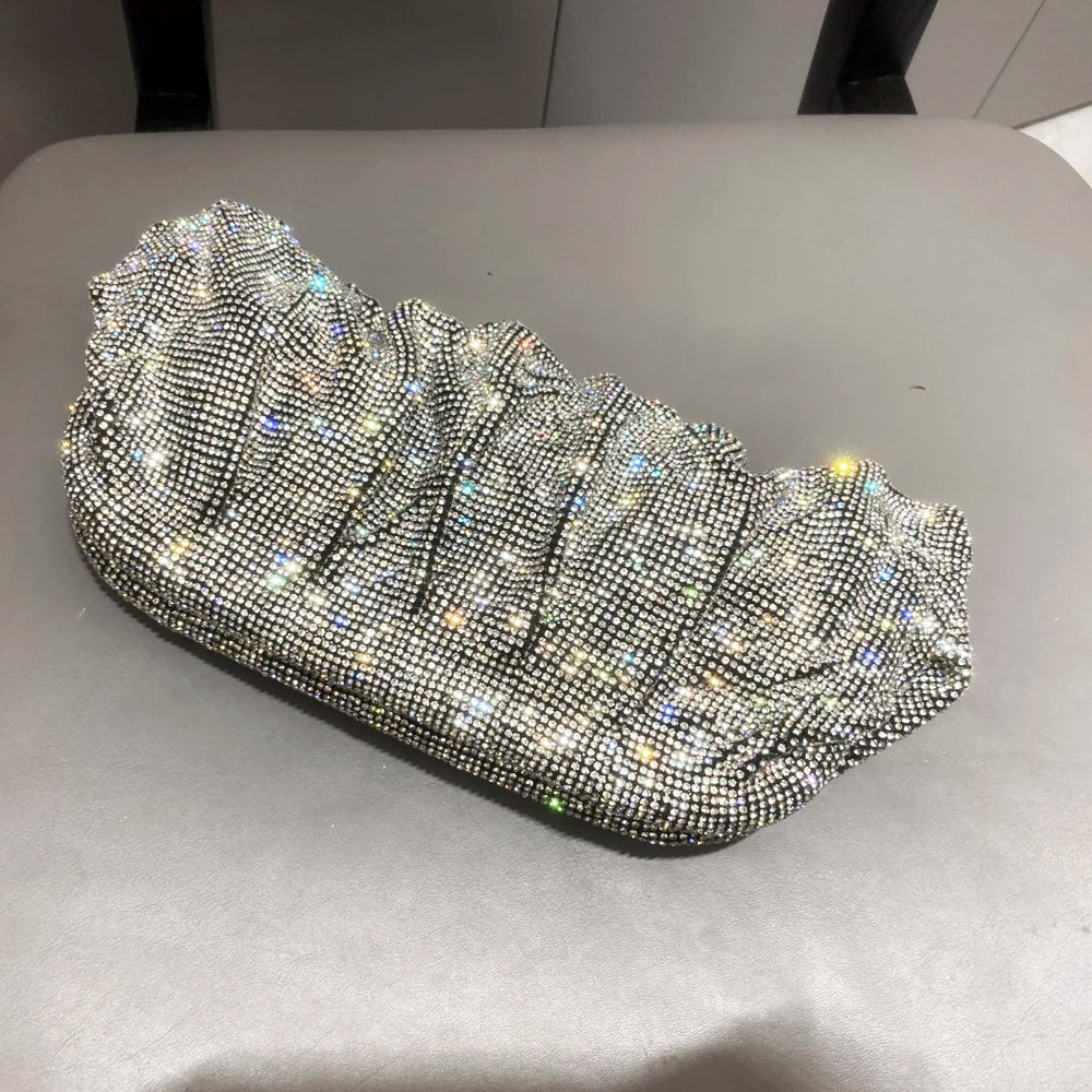 Shiny Handle Rhinestones Handmade Evening Clutch Bags New Folds Purses And Handbags Luxury Designer Wedding Party High Quality