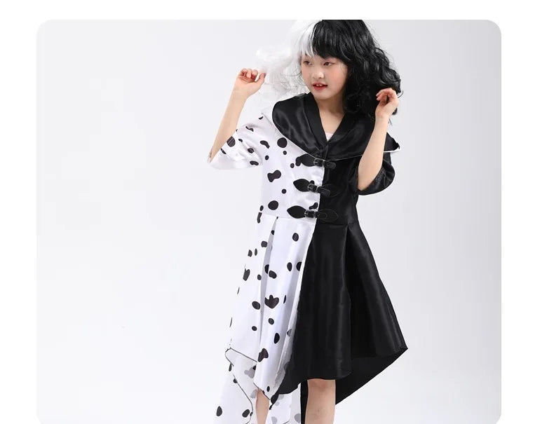 Anime Cruella cosplay costume dress set with gloves cloak Halloween carnival set adult female Cruella De Vil costume