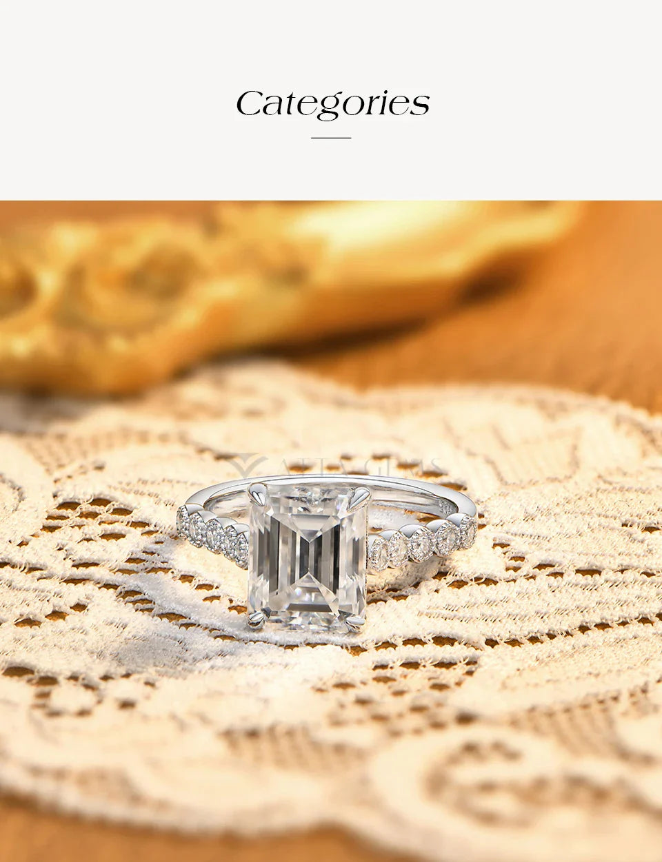 Luxury Emerald Cut Moissanite Rings forWomen S925 Silver 4CT Solitaire Engagement Band with Pavé Accents Bridal Jewelry