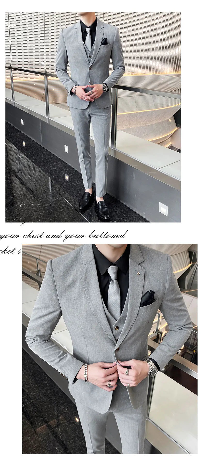 Men's Large Size Three-Piece Suit Set - High-Quality Solid Color Fashion Business Professional Suit with Vest And Trousers