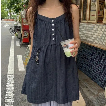 Korean Sle ort Denim Overalls Women's Faionable Summer Dr Vest Dr No Brand Commute Sle 00% Other Material