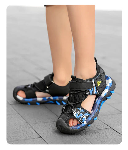 Summer Sport Sandals for Children's 5-16 Years Boys Breathable Anti-Slip Beach Shoes Outdoor Anti-Bump Closed Toe Sandails