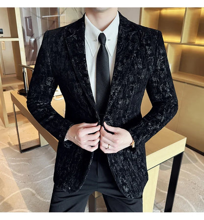 High Quality Plush Jacquard fashion Suit Jacket  Korean Version Slim Fit Business Retro Casual Social Wedding Suit Blazer 5XL-M