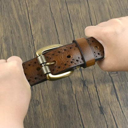 3.8cm Wide Genuine Leather Belt 105-125cm Male Retro Cowhide Waistband Men's Pin Buckle Belts DIY Jeans Pants Accessory