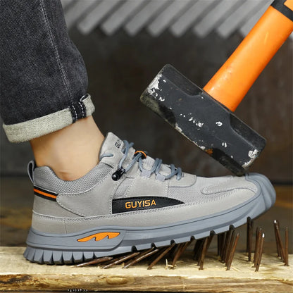 Black Leather Work Safety Shoes Waterproof Indestructible Steel Toe Cap Labor Shoes For Men Breathable Anti Smashing Sneakers