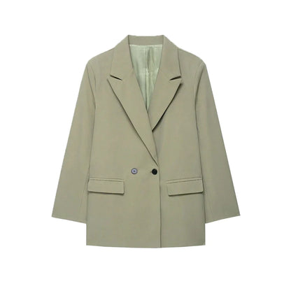 Women's Double-Breasted Solid Color Blazer Coat Long Sleeve Office Wear for Spring Autumn Winter Old Money Style
