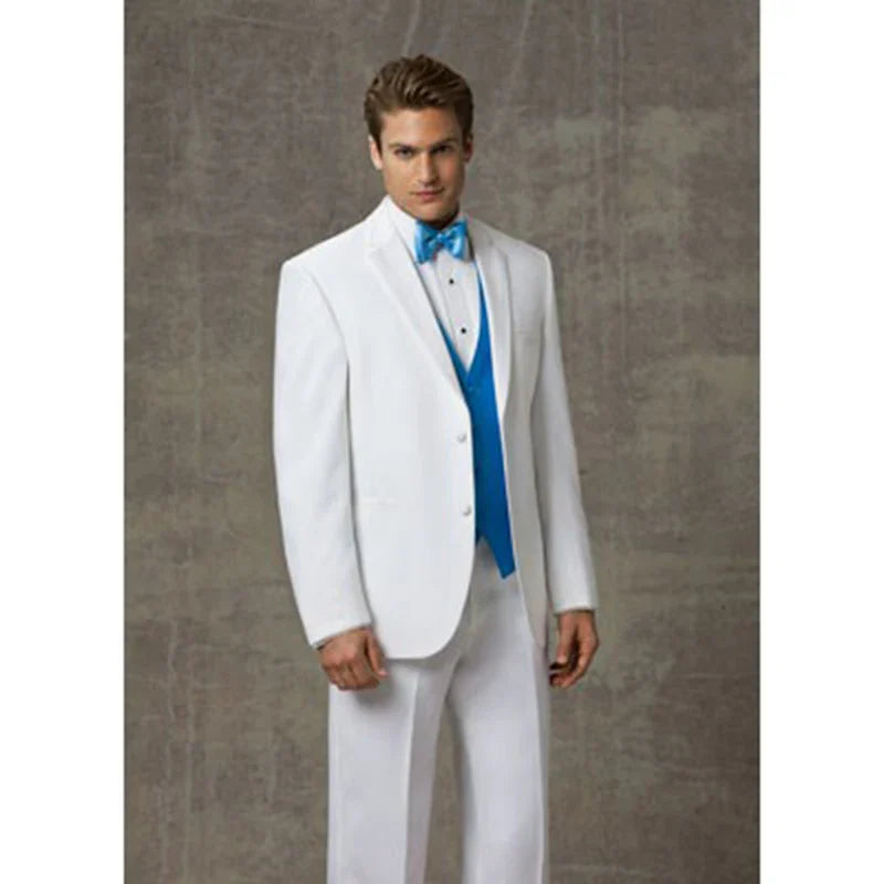 Custom Made Groom Men Suits Tuxedo Groomsmen White Wedding Dinner Evening Suits Best Man Bridegroom (Jacket+Pants+Vest)