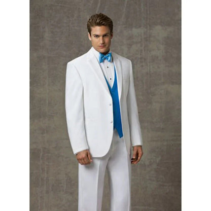 Custom Made Groom Men Suits Tuxedo Groomsmen White Wedding Dinner Evening Suits Best Man Bridegroom (Jacket+Pants+Vest)