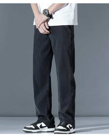 Ultra-thin Lyocell Fashion Loose Casual Pants Men Spring Summer Korean Straight Stretch Brand Trousers Male Clothing Wide Pants