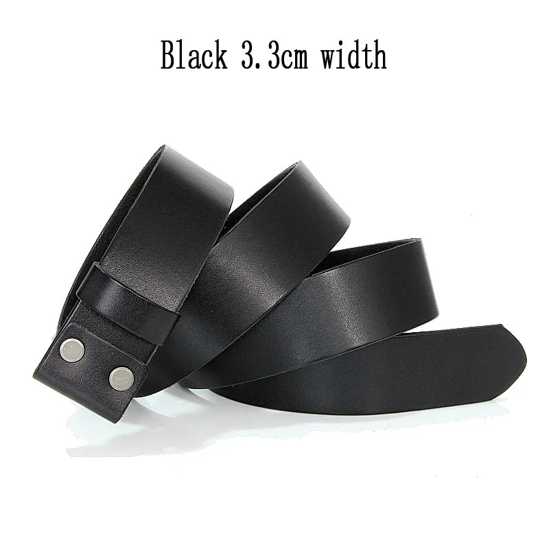 3.3cm and 3.8cm width Vintage No Buckle belt suit Smooth buckle belts men luxury Cowskin Soild Genuine leather without buckle