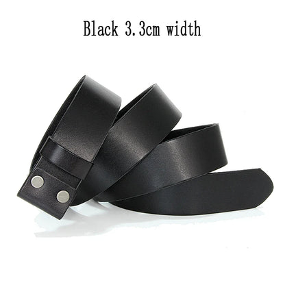 3.3cm and 3.8cm width Vintage No Buckle belt suit Smooth buckle belts men luxury Cowskin Soild Genuine leather without buckle