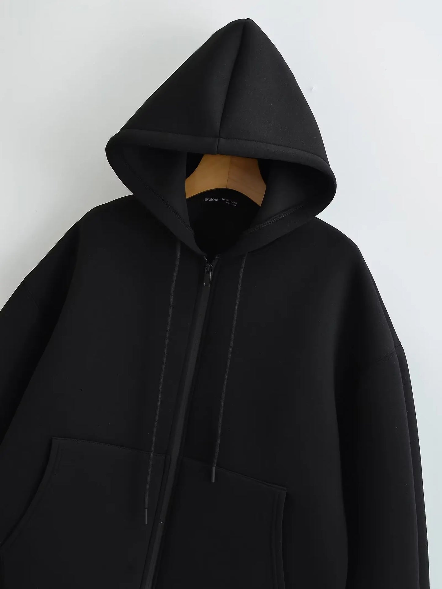 2026 Casual Women's Soild Zipper Hoodie Long Sleeve Big Pocket Zipper Jacket With Hood Female Loose Outerwear Coat Tops