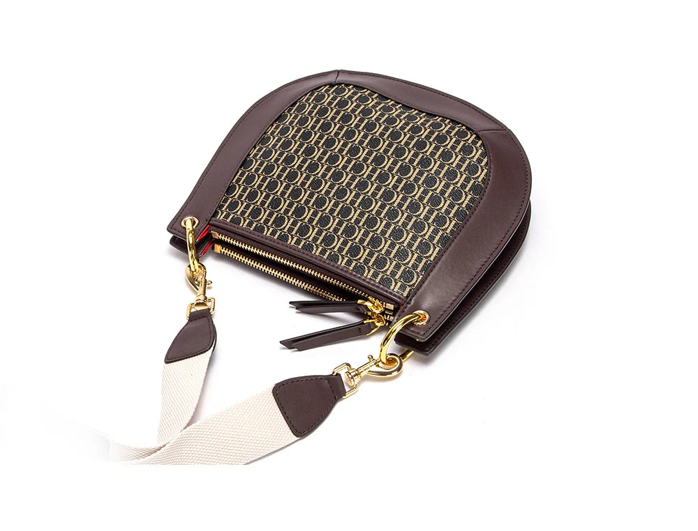 Women's Saddle Bag 2024 New Splicing Design Single Shoulder Bag with Detachable Wide Shoulder Strap