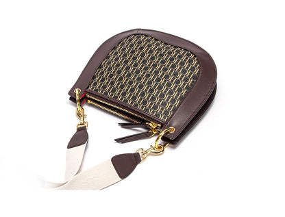 Women's Saddle Bag 2024 New Splicing Design Single Shoulder Bag with Detachable Wide Shoulder Strap