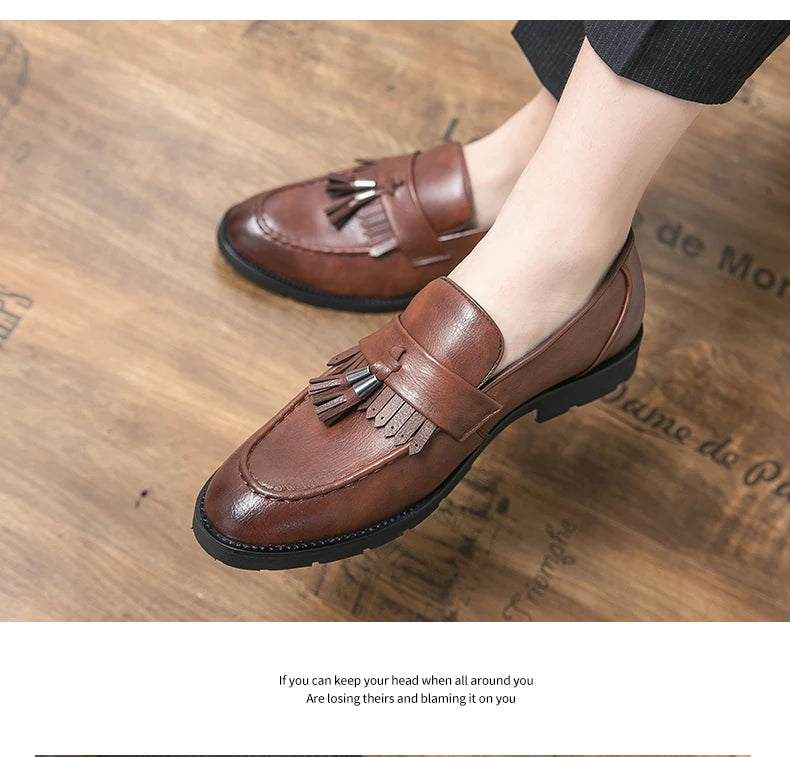 Tassel vamp loafers all match youth suit beamers men Korean version of British men's shoes best man shoes fashion
