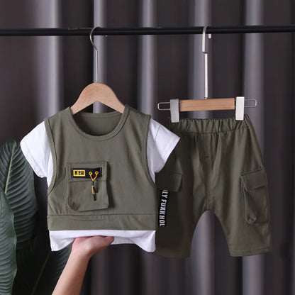 New Toddler Summer Baby Boys/Girls Clothes Children Pulling Rope Pocket T-Shirt Shorts 2Pcs/Set Infant Kids Fashion Tracksuits