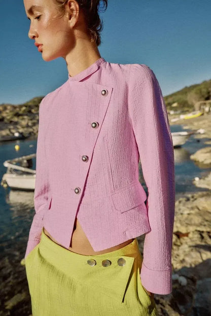 Spring Summer New Arrival Women's Fashion Pure Cotton Double Buttoned Suit Jacket ZR Style Short Sleeve Long Sleeve Regular Fit