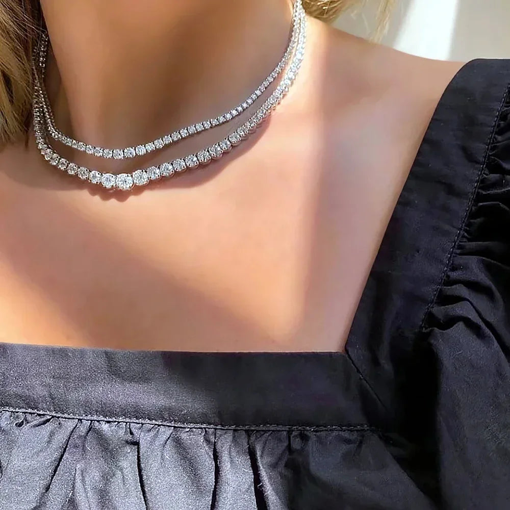 3-6.5mm Size dient All Moissanite Diamond Tennis Necklace with Certificate S925 Silver Riviera Necklaces Neck Chain for Women