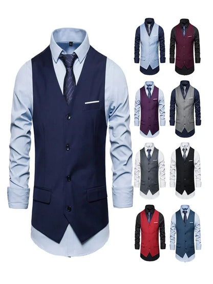 Blue Suit Vest, Men's Business Sleeveless Vests Jacket, Asian size S-6XL, Wedding Party Waistcoat, Red Purple Black Gray