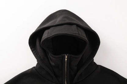 Men's Double Hat Mask Zipper Design Winter Windproof Hoodie Sports Jacket Outdoor Activities Hiking Travel Running Sweatshirt ﻿