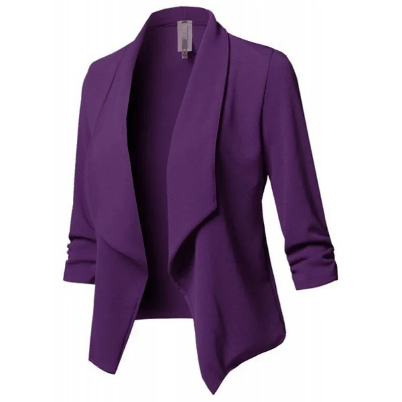 Women Blazer Jackets Female Retro Suits Coat Feminino OL Blazers Outerwear Plus Size Open Front Short Cardigan Plus Size