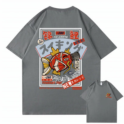 Hip Hop Streetwear Harajuku T-shirt Japanse Kanji Fish Print T-shirt 2024 Mannen Katoen Casual Korte Mouw T-shirt Japan Stijl