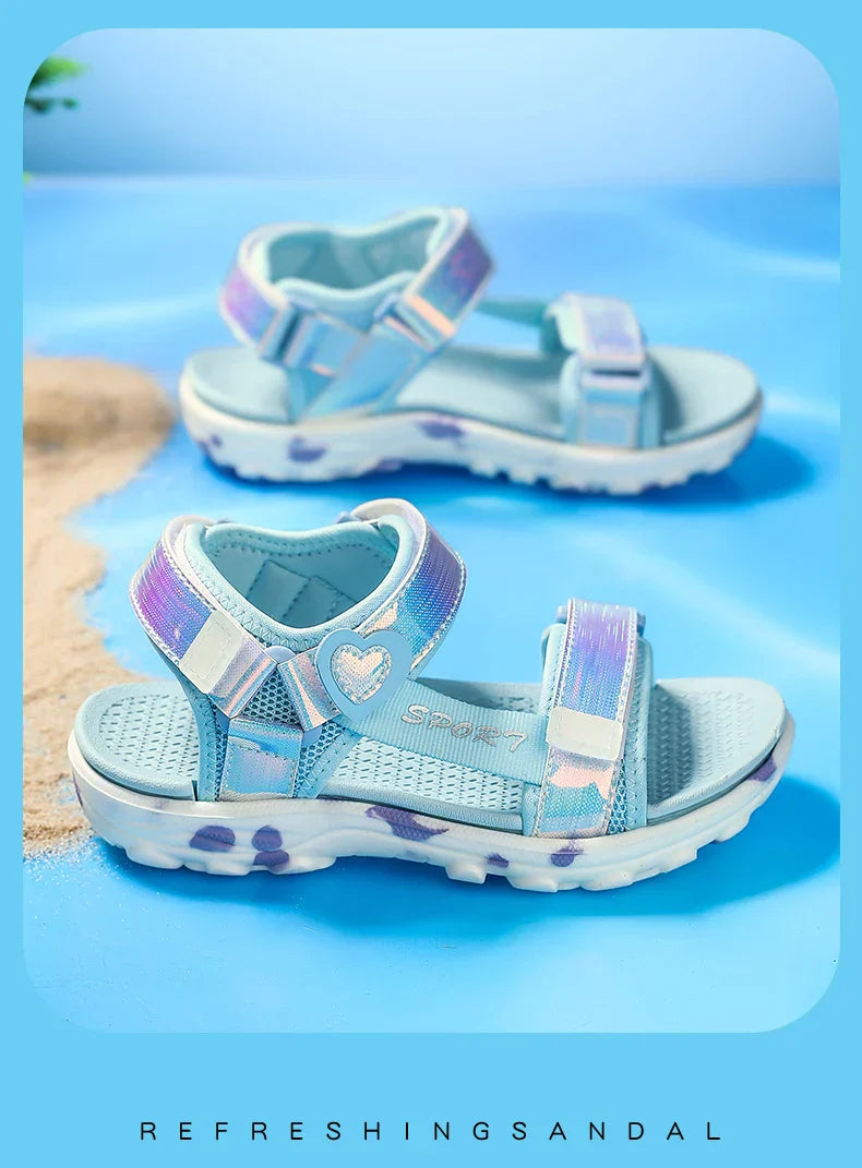 Girls' LED Sandals Children's Toddler Sports Beach Blue Pink Girls' Soft Shining Shoes Outdoor Soft Anti-Slip Princess LED Shoe
