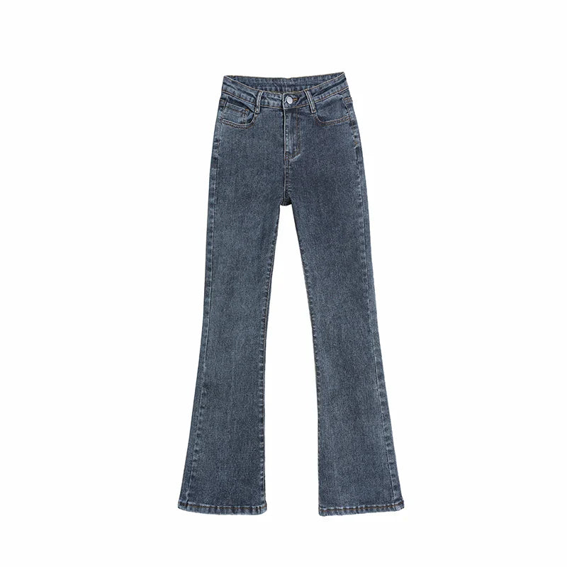 Women Fashion Flare Jeans Winter Streetwear Y2K Straight Pants Ankle Length Denim Jeans Girls Party Casual Retro Blue Trousers
