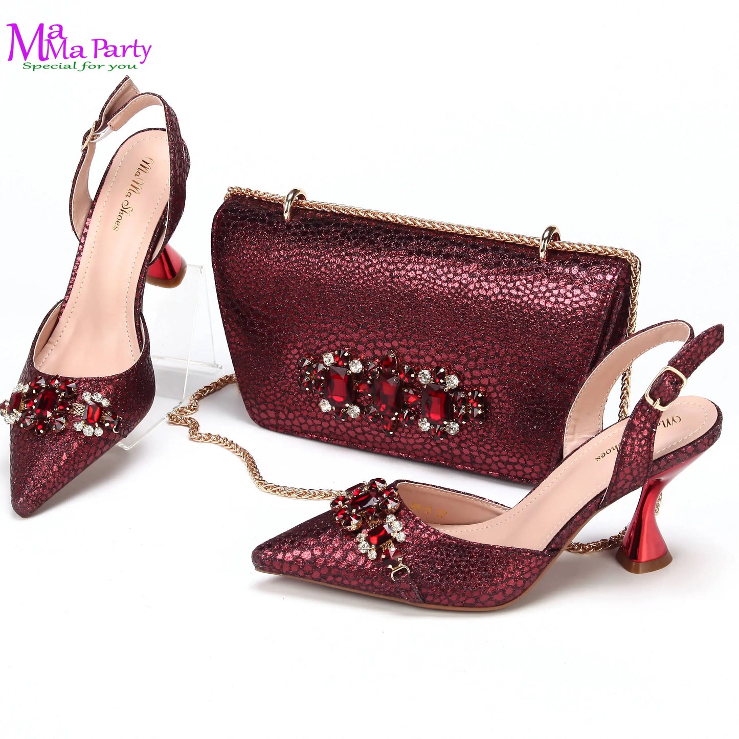 Wine Fashion Leisure Style 2025 New Coming Nigerian Women Shoes Matching Bag Set Pointed Toe High Quality  For Wedding Party