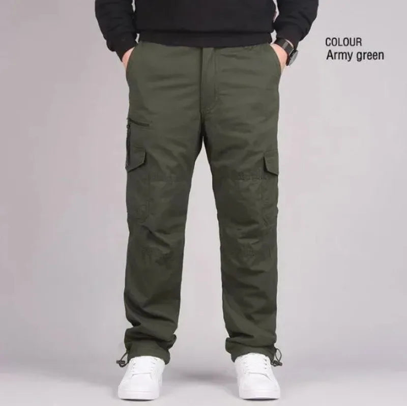 Men's Winter Thicken Fleece Cargo Pants Double Layer Straight Pants Men Casual Cotton Tactical Baggy Pant Warm Trousers S-5XL