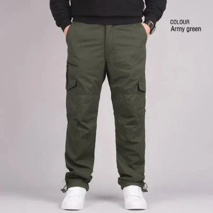 Men's Winter Thicken Fleece Cargo Pants Double Layer Straight Pants Men Casual Cotton Tactical Baggy Pant Warm Trousers S-5XL