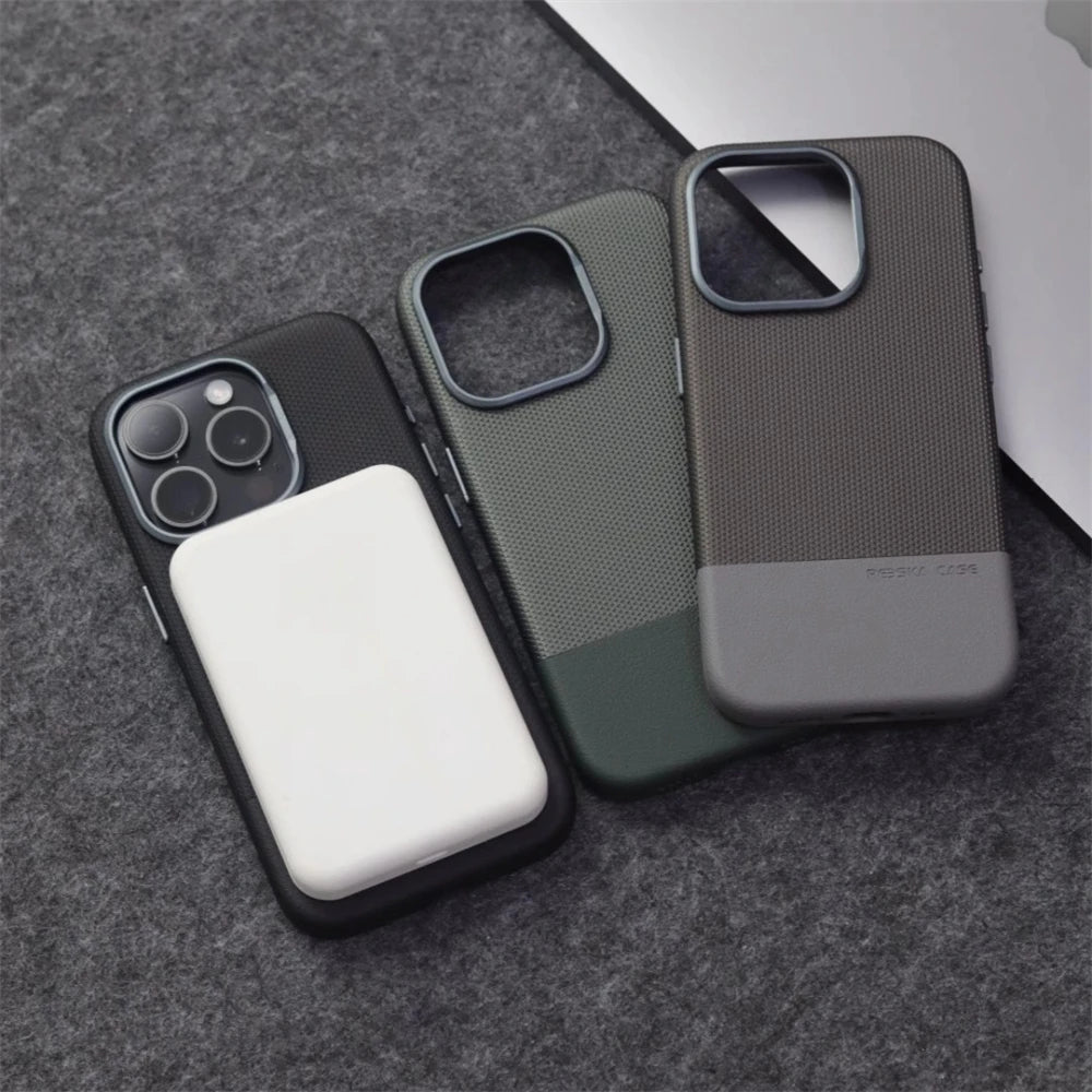 Business Hit Color Relief Leather Case For iPhone 17 Pro Max 16 15 14 13 17Air Magsafe Magnetic Wireless Charge Alloy Lens Cover