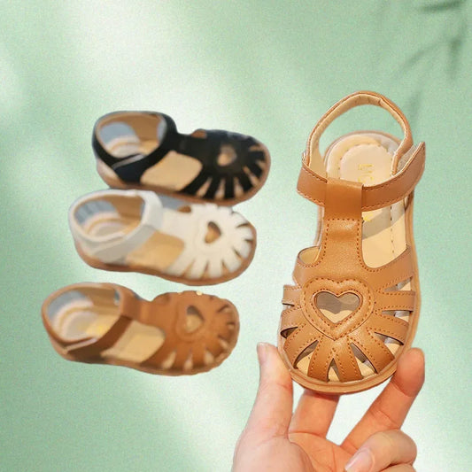 Children Girls Cute Barefoot Summer Sandals Flat Leather Enfants Party Dress Shoes Toddler Kids Love Soft Bottom