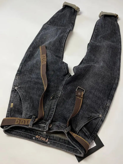 High Quality Fashion Luxury Washed Men's Slim Jeans Elasticity Black and Gray Classic Designer Cargo Denim Boyfriend Jeans Men