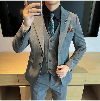 2026 High Quality (Suit + Vest + Trousers) Stylish and Handsome Casual Wedding Suit Business Suit Three-Piece Genuine