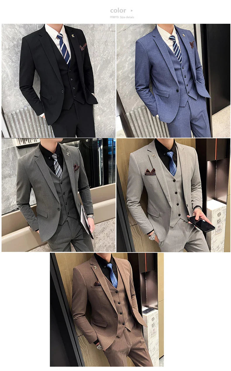 S-5XL Jacket Vest Pants Boutique Solid Color Casual Business Office Slim Mens Suit Groom Wedding Gown Blazer Waist Coat Trousers