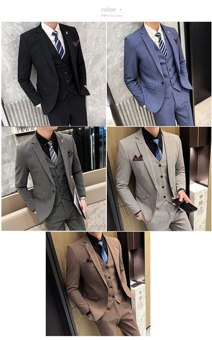S-5XL Jacket Vest Pants Boutique Solid Color Casual Business Office Slim Mens Suit Groom Wedding Gown Blazer Waist Coat Trousers