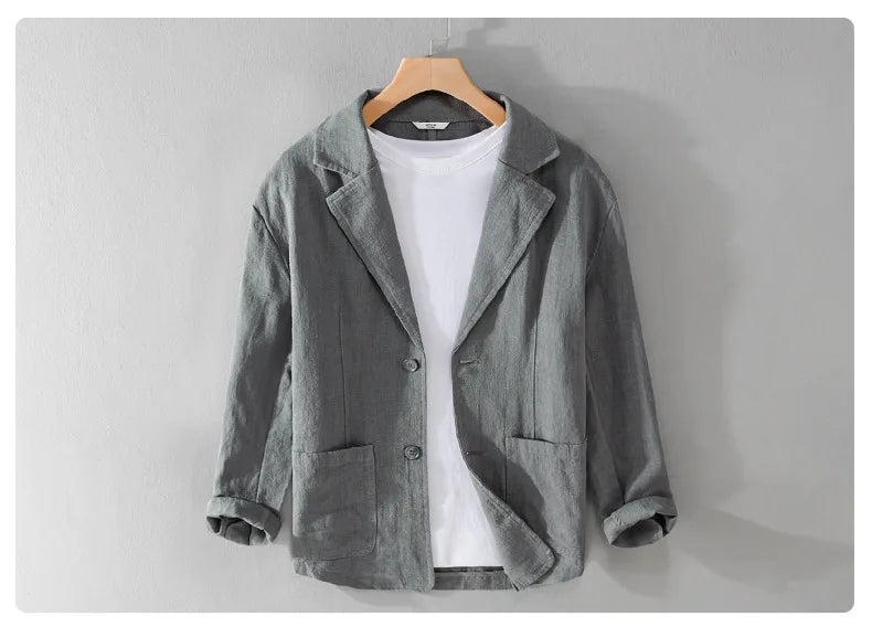 Y803 Spring Autumn Good Quality Linen Blazer For Men Business Casual Solid Color Simple Double Buttons Thin Male Suits Jackets