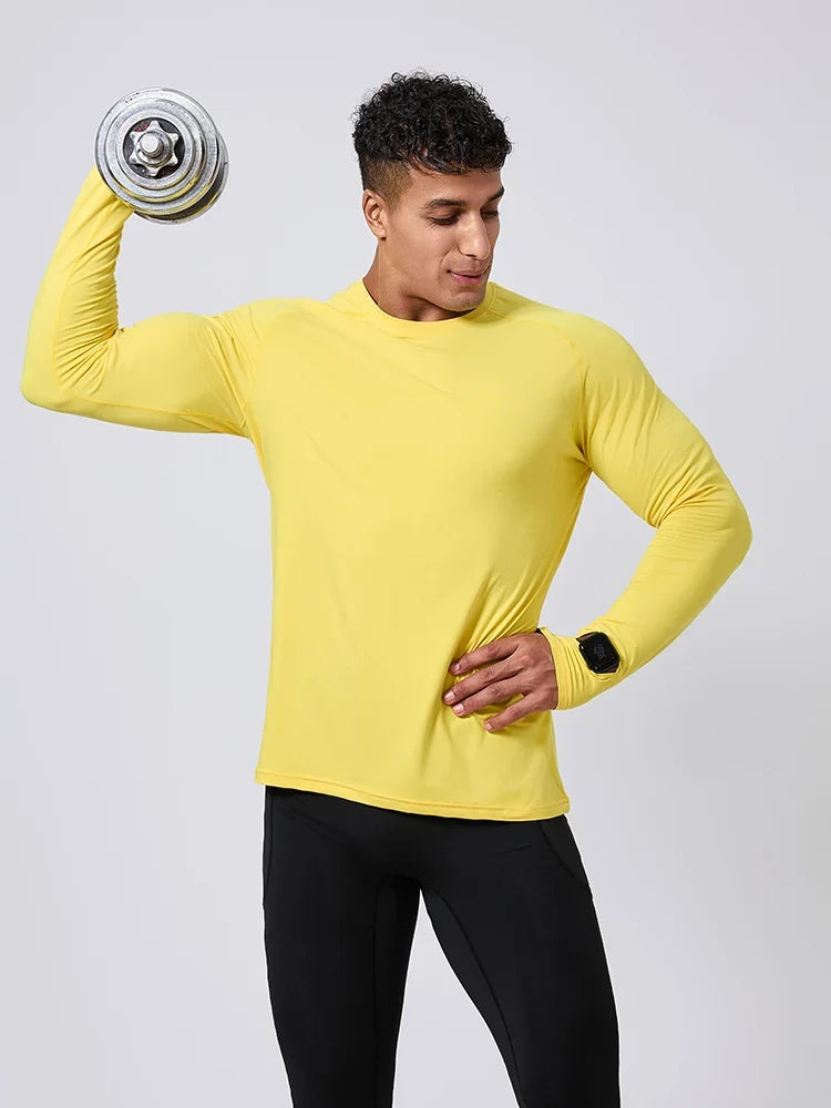 Autumn Winter Men Running Long Sleeve T-shirt High Elasticity Tight Thick Keep Warm Training Gym Fitness Sports Quick-drying Top