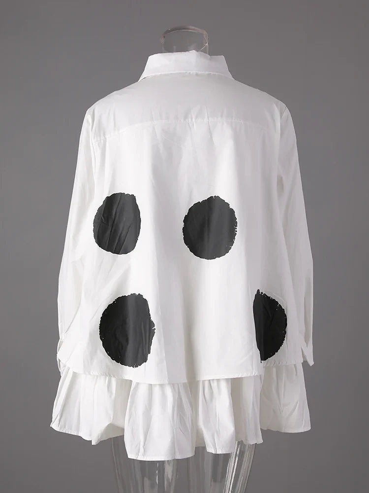 Women Black Color-block Dot Big Size Blouse New Lapel Long Sleeve Large Hem Shirt Fashion Tide Spring Autumn 2026 1DH4274