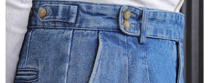 Italian Style Men's High Waist Business Neapolitan Jeans Draped Cuffed Straight Leg Western Pants Youth Trendy Wear Resistant
