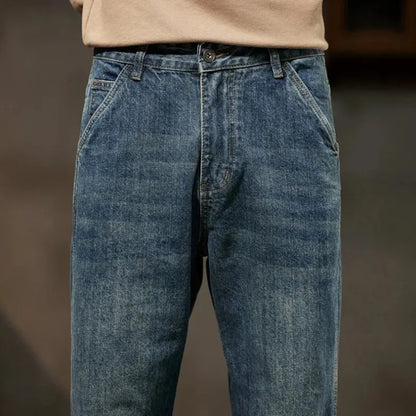 2025 Autumn and Winter New Loose and Versatile Harem Pants Retro Simple Fashion Solid Color Comfortable Versatile Jeans for Men