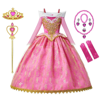 Girls Sleeping Beauty Aurora Cosplay Princess Dress Kids Rapunzel Frozen Elsa Cinderella Costume Party Clothing 2-10Years