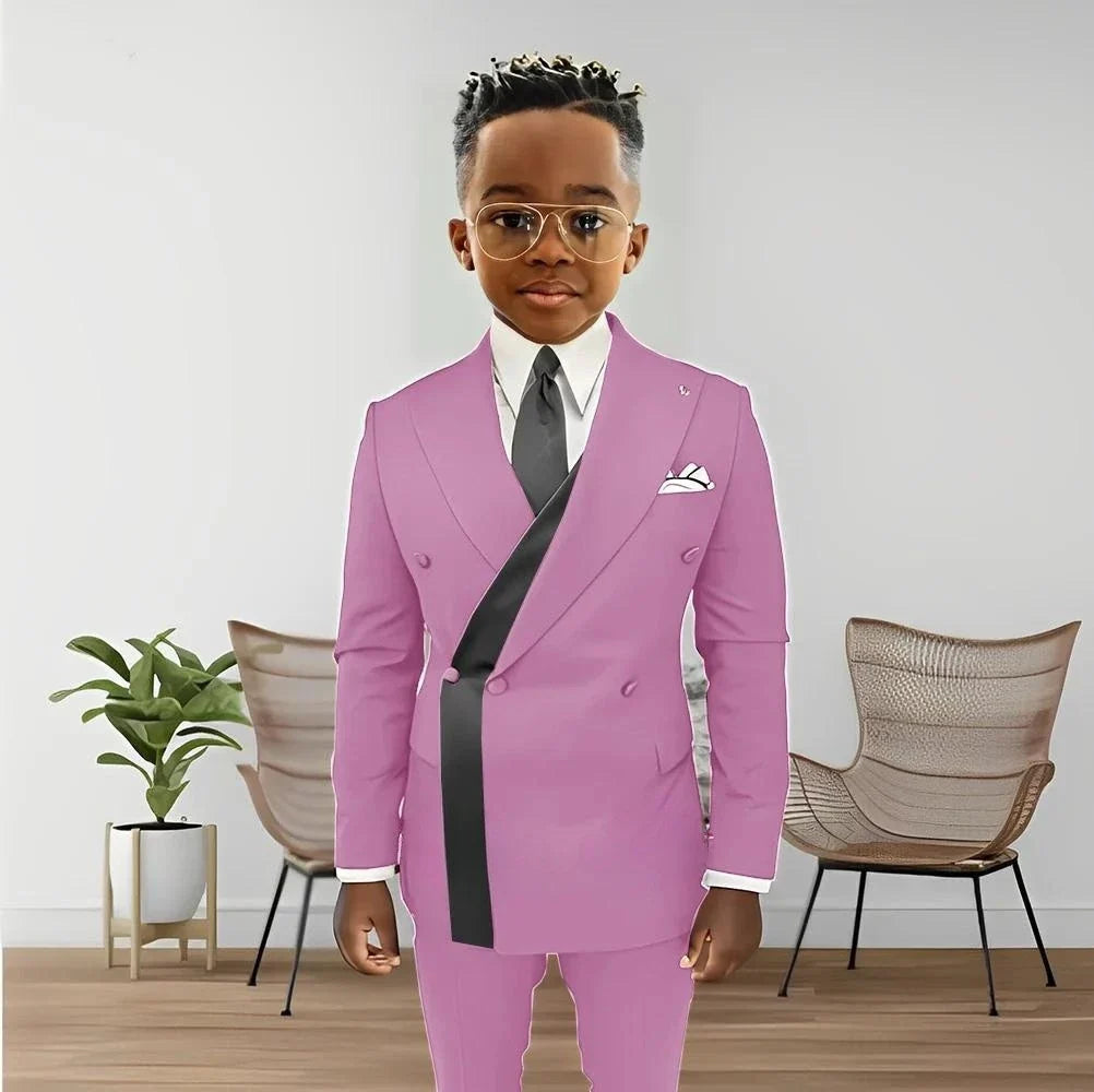 Fashionable Design Double Breasted Boys Suits 2 Pieces Wedding Tuxedo For Kids Formal Elegant Full Sleeve Children's Suit Set