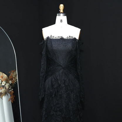 Said Luxury Blue Lace Evening Dress Saudi Arabia Elegant Off Shoulder Wedding Guest Gowns Formal Party Dress SF519 Custom