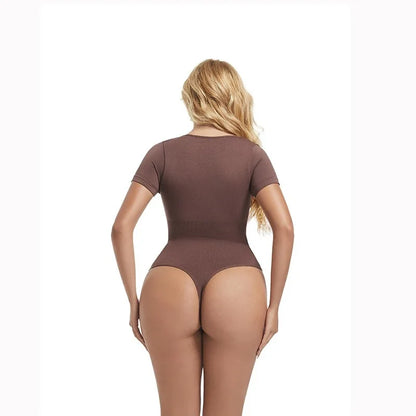 Short Sleeve Open Crotch Big U Neck Seamless Shapers Spandex Elastic Body Suit Shapewear Women Body Shaper Tummy Control