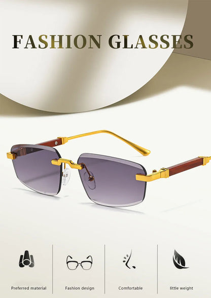 2026 Wooden Rimless Sunglasses Women Trendy Sunscreen Vintage Sunglass Men Vacation Fashion Glasses Lentes De Sol Mujer Okulary