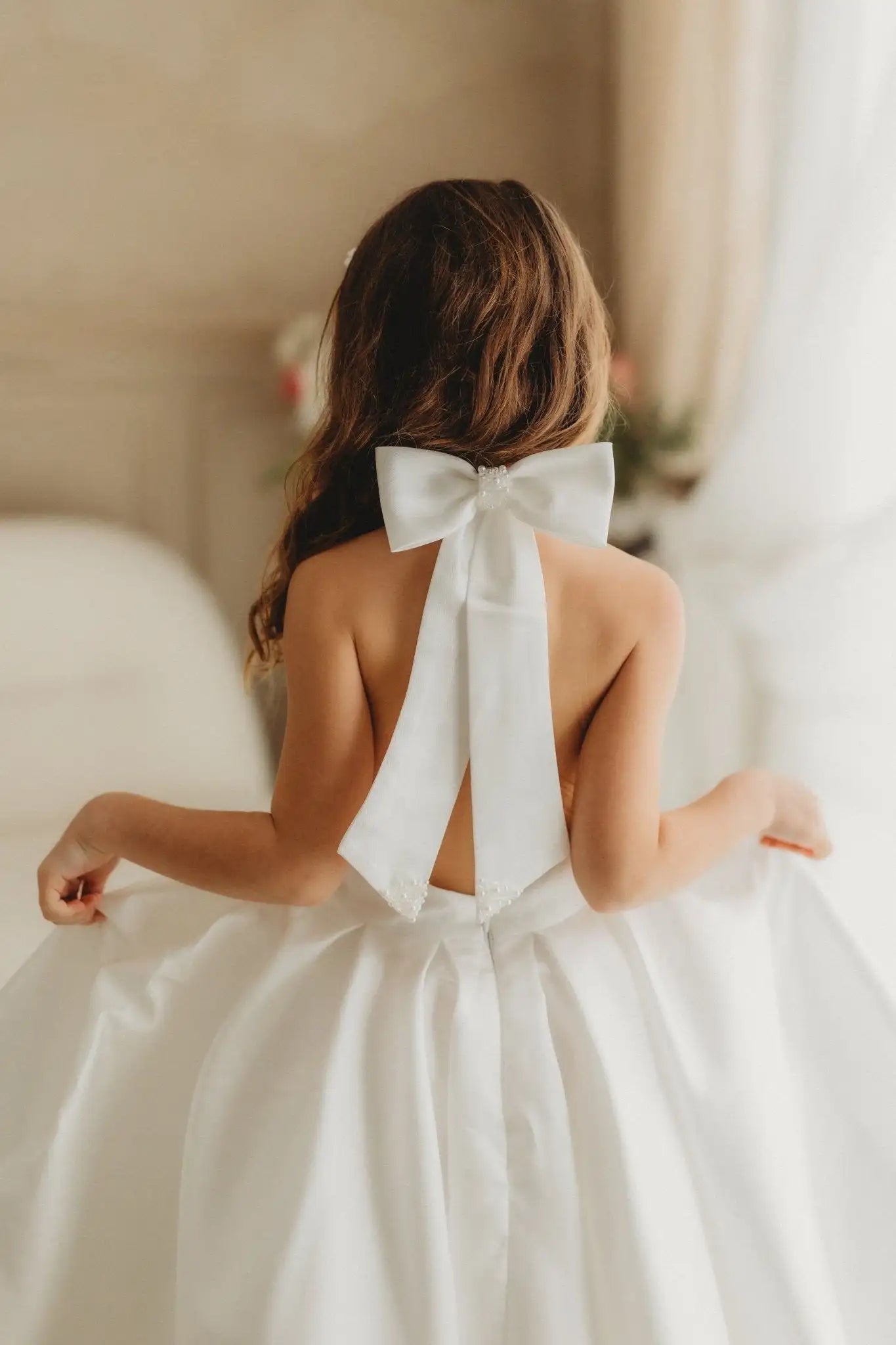Satin Flower Girl Dress Mini Bridal Wedding Dress Kids Ball Gown 1st Communion Frock Pageant Gown Vestidos De Noiva Customized