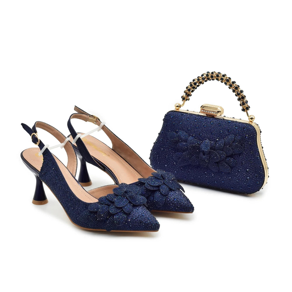 New Fashion Shoe and Bag Set for Party in Women Italian Luxury Bag and Shoes Set From Italy Full Diamonds Bride Shoes Designer