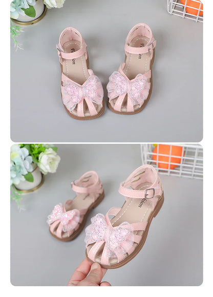 Shine Children Sandals for Girls Butterfly Cute Designer Kids Shoes Peep-toe Korean Style 2023 Summer New Soft Breatheable Chic